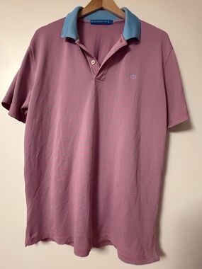 Southern Tide Men's Rose Polo with Light Blue Collar